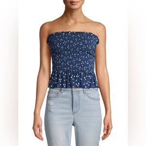 Navy blue ruffled tube top with stars